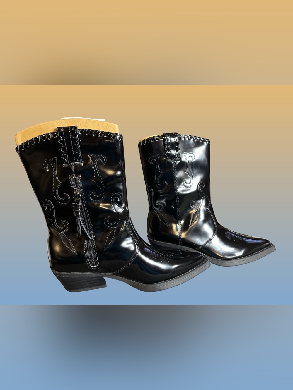 Franco Sarto L-Lancez Black Western Boots US 7.5 New